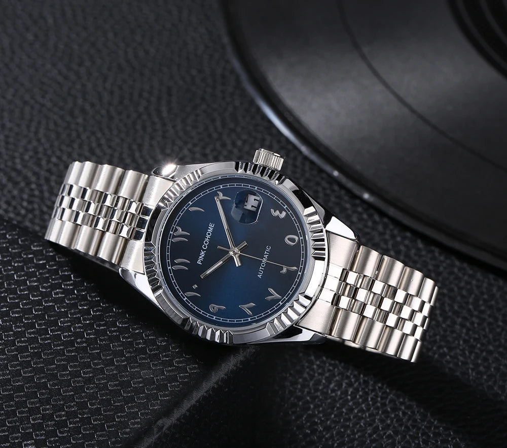 Dubai Watches Automatic Arabic Numbers Muslim Wristwatch Stainless Steel Waterproof Mechanical Erkek Kol Saati Reloj árabe