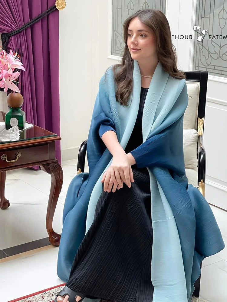 Dubai Prom Pleated Thin Long Coat For Women Elegant Casual Luxury Evening Party Pleated Chiffon Robe Plus Size Female Fashion
