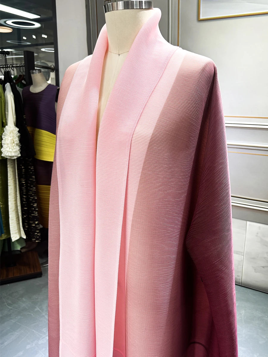 Dubai Prom Pleated Thin Long Coat For Women Elegant Casual Luxury Evening Party Pleated Chiffon Robe Plus Size Female Fashion