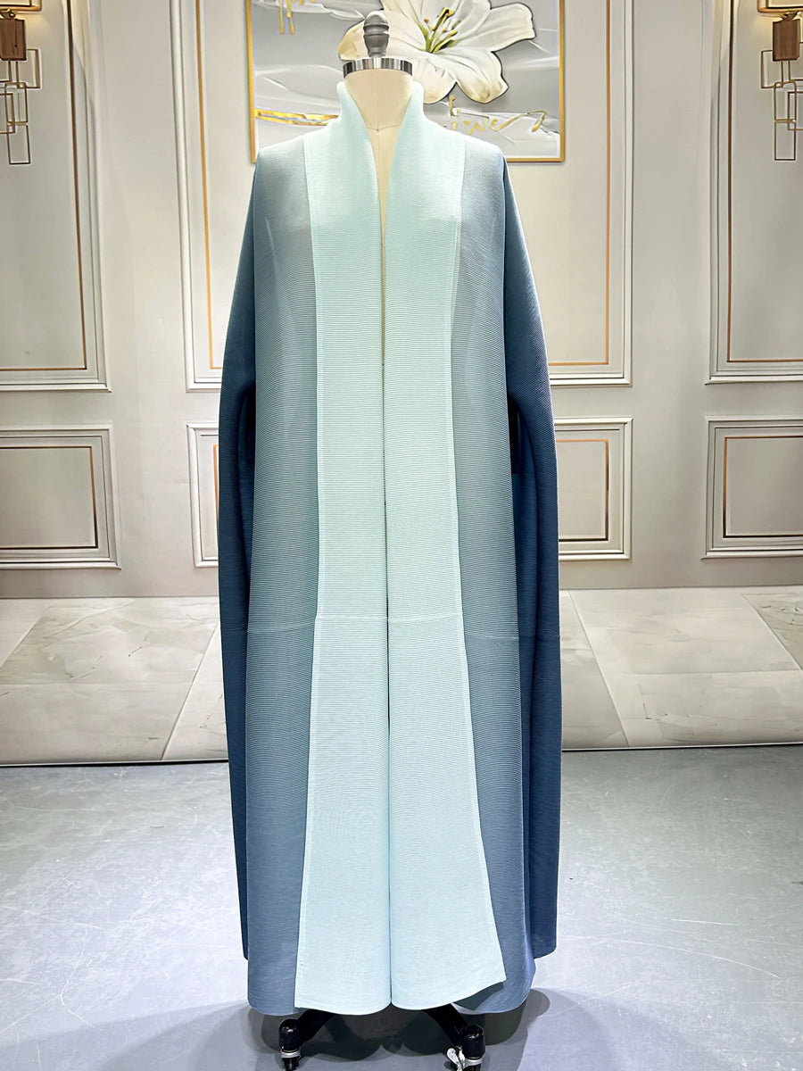 Dubai Prom Pleated Thin Long Coat For Women Elegant Casual Luxury Evening Party Pleated Chiffon Robe Plus Size Female Fashion