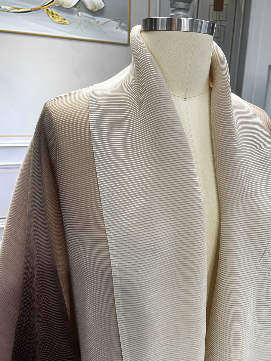 Dubai Prom Pleated Thin Long Coat For Women Elegant Casual Luxury Evening Party Pleated Chiffon Robe Plus Size Female Fashion