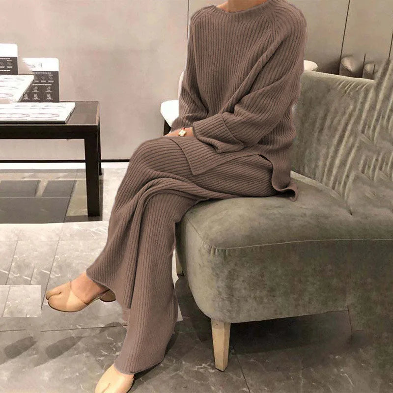 2025 New Women Elegant Sweater Suit Elegant Knitted 2-Pieces Set Spring Autumn Pullover And Trousers Suit Thin Female Outfits