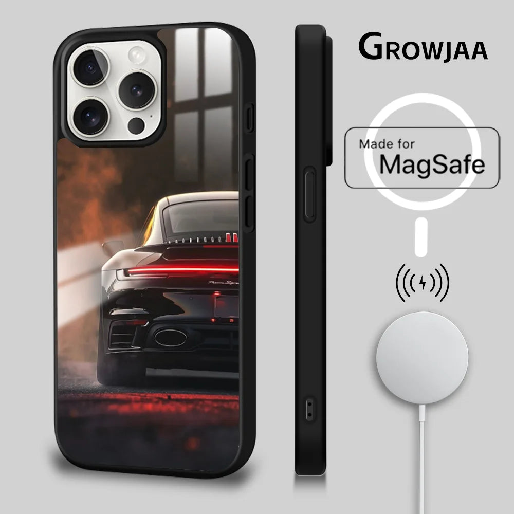 911 Supercar Luxury Cool Phone Case For iPhone 16 15 14 13 12 11 Pro Max Plus Mini New Magsafe Mirror Wireless Magnetic CoverFun
