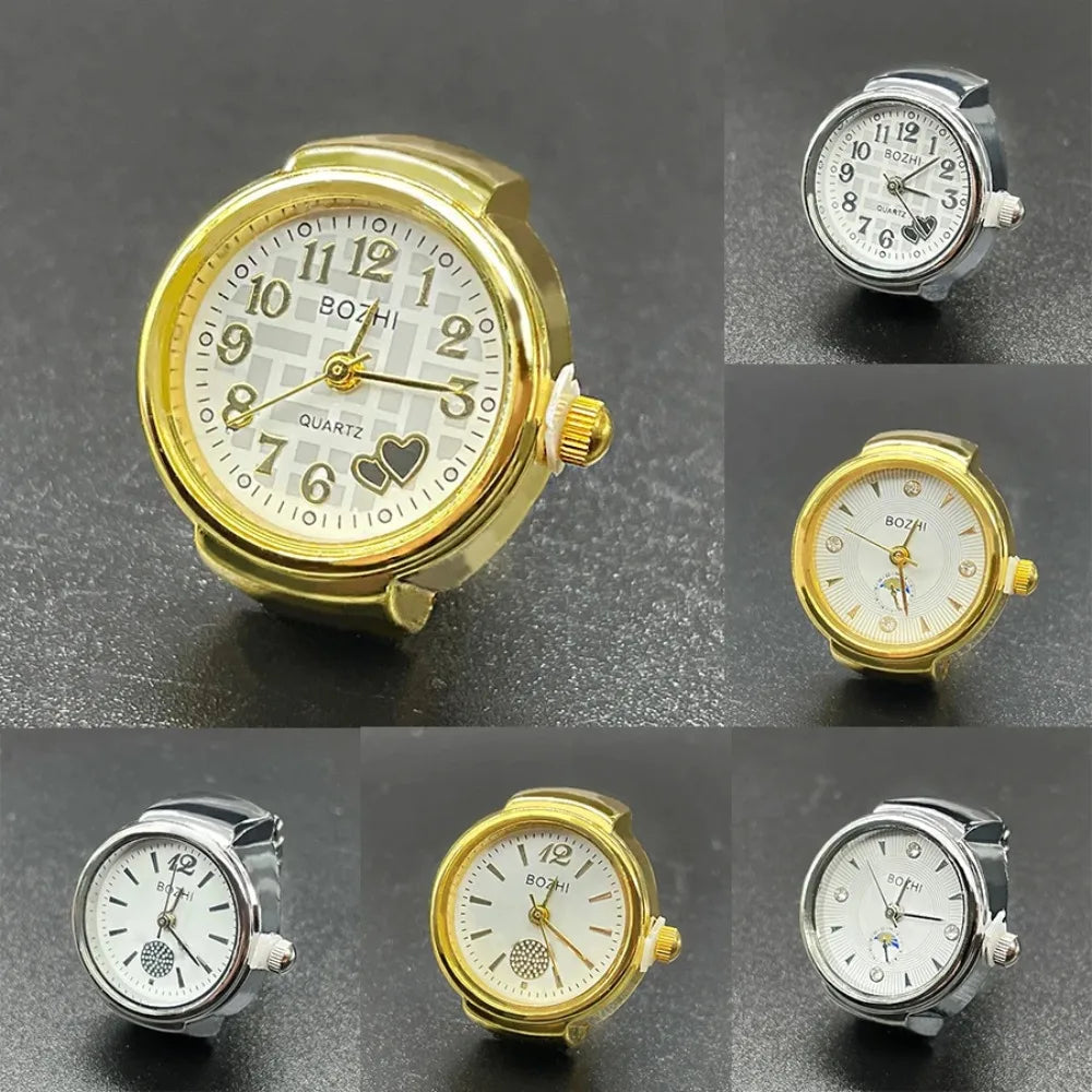 Finger Watches Selling Round Golden Silvery Quartz Men's and Women's Simple Watches Ring Jewelry