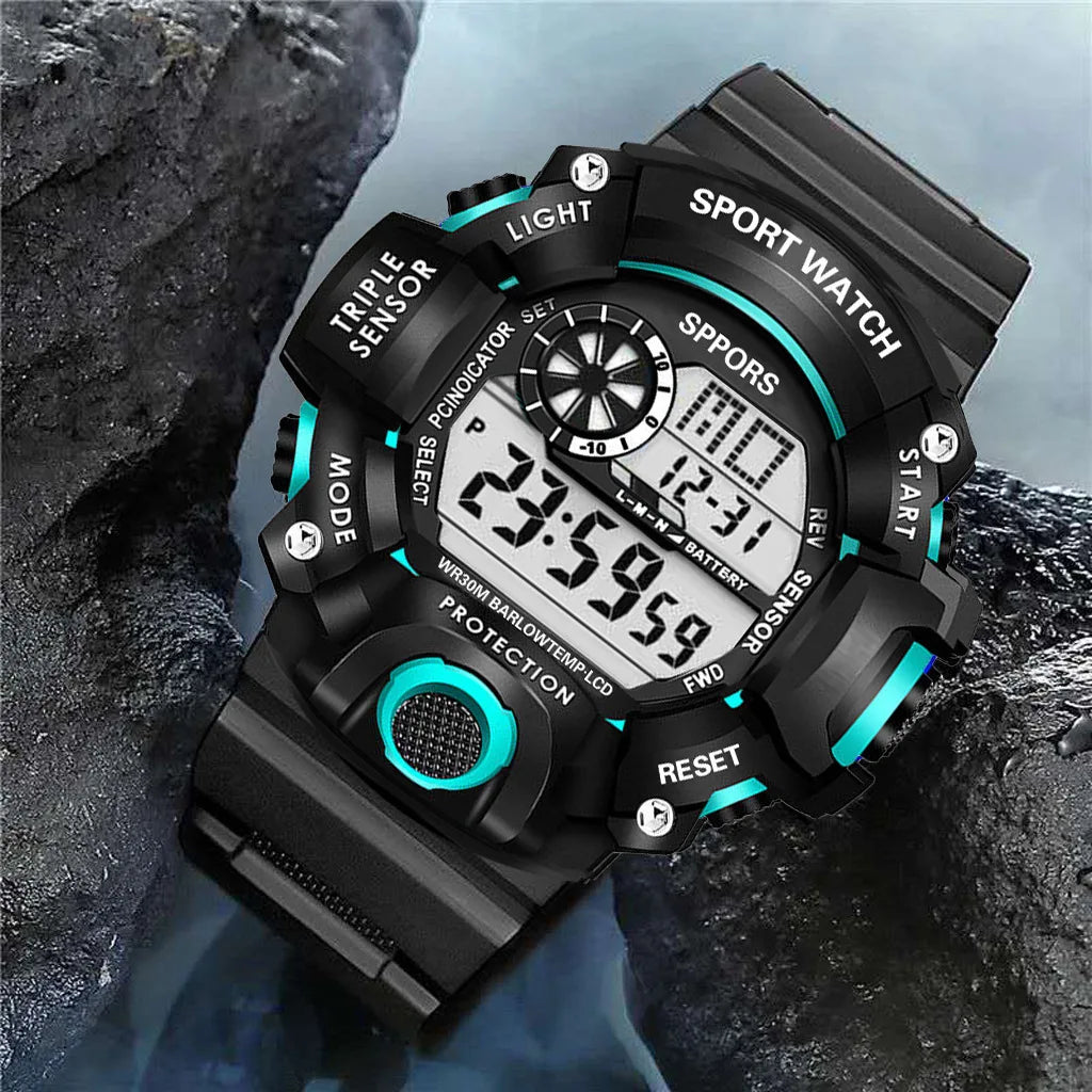 Fashion Men's Watch Sports Electronic Wristwatch Large dial Multifunctional Waterproof Luminous Alarm Kids Male's Military Watch