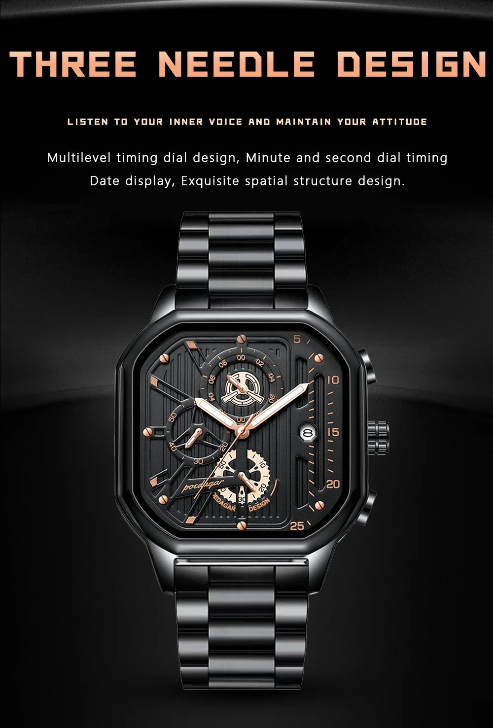 POEDAGAR Luxury Casual Male Watch Fashion Chronograph Stainless Steel Waterproof Luminous Date Military Men's Wristwatches Gifts