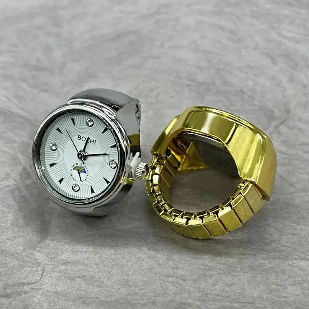 Finger Watches Selling Round Golden Silvery Quartz Men's and Women's Simple Watches Ring Jewelry