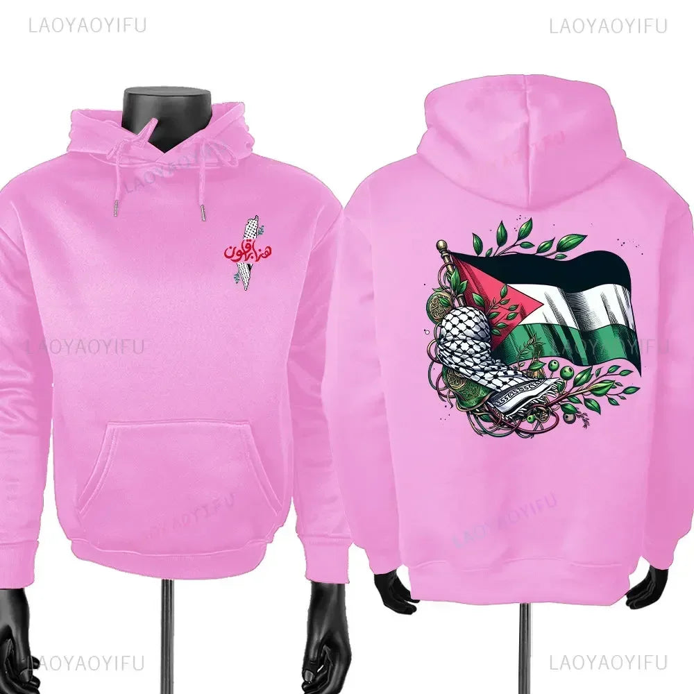 2025 Autumn Men's Women Hoodie Arabic Traditional Text Palestinian Flag Map Printed Sweatshirt Fashion Middle East Hoodies Tops