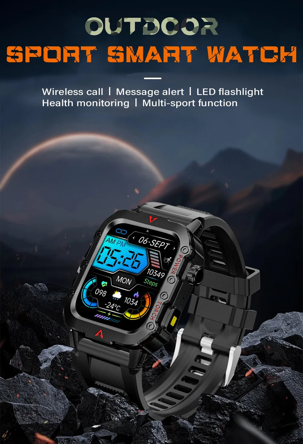 LAXASFIT Men Sports Smart Watch 1.71 Screen Blood Oxygen Bluetooth Talking Watch Multi Sport LED Flashlight Outdoor Smart Watch
