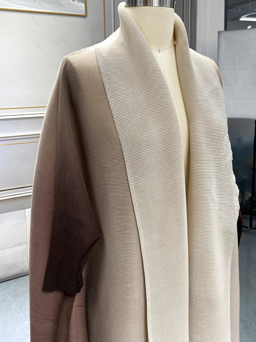 Dubai Prom Pleated Thin Long Coat For Women Elegant Casual Luxury Evening Party Pleated Chiffon Robe Plus Size Female Fashion