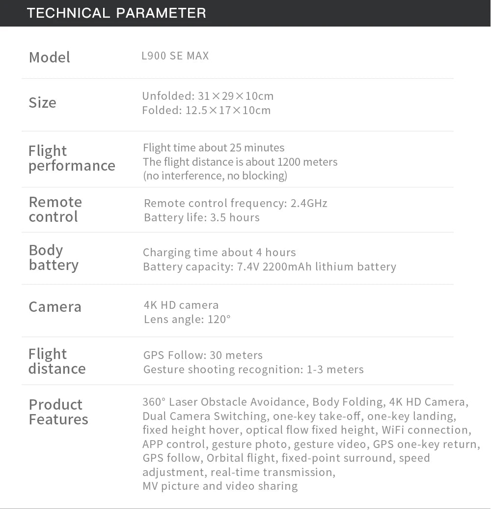 Drone professionnel L900 Pro SE MAX, GPS, 4K, WiFi 5G, caméra FPV, évitement d'obstacles à 360 °, moteur sans balais, quadriroto