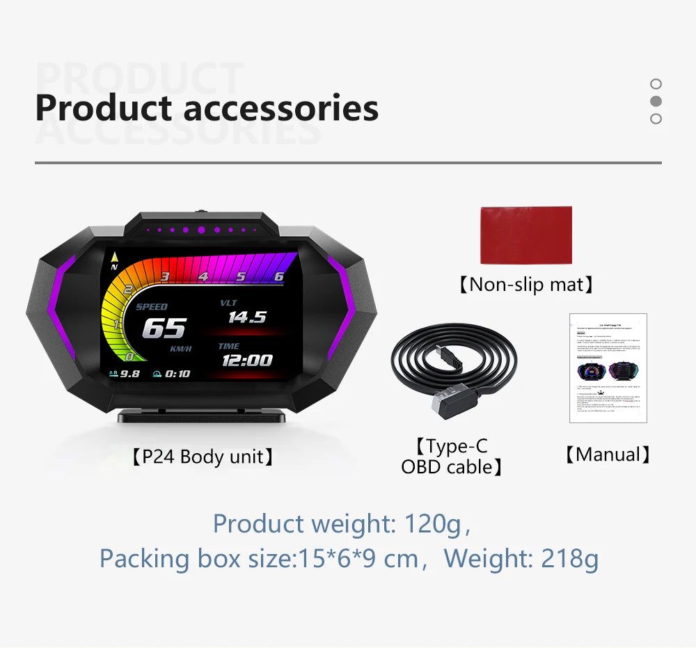 P24 OBD2+GPS HUD Car Head Up Display Multi-function Intelligent Car System Speed Meter Digital Screen Inclinometro 4x4 Off Road