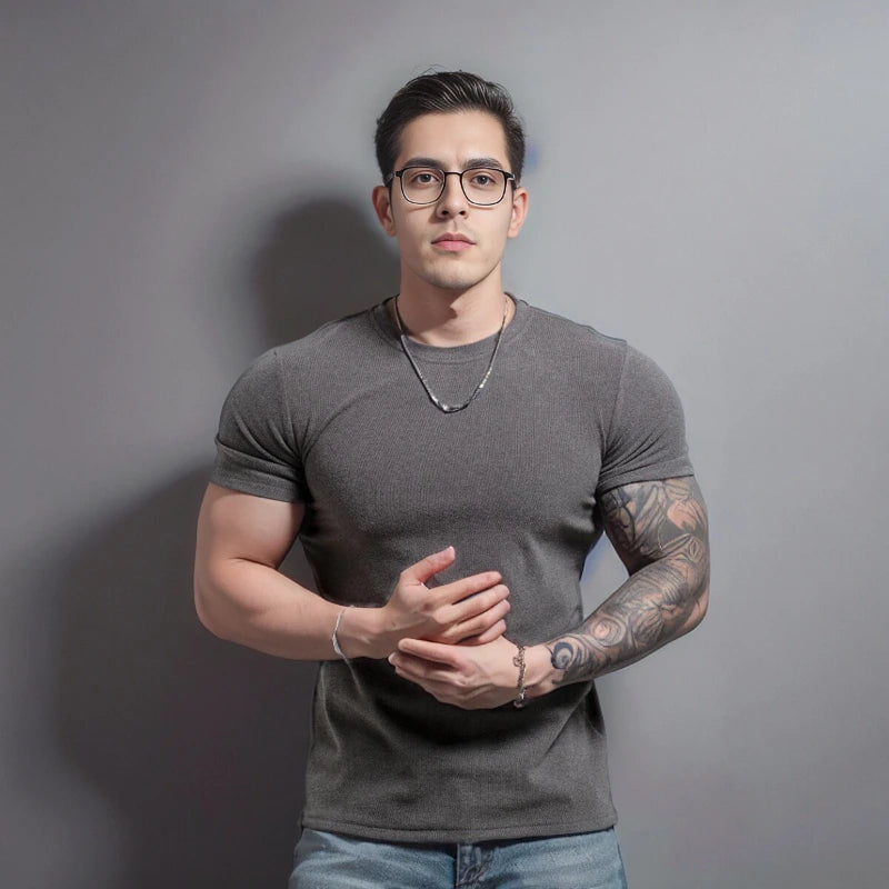 Gym Men's Summer Sports Quick Dry Fitness Short Sleeve T-shirt Outdoor Slim Casual Tee Tops Muscle Tights Bodybuilding Clothing