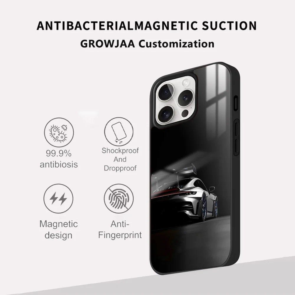 911 Supercar Luxury Cool Phone Case For iPhone 16 15 14 13 12 11 Pro Max Plus Mini New Magsafe Mirror Wireless Magnetic CoverFun