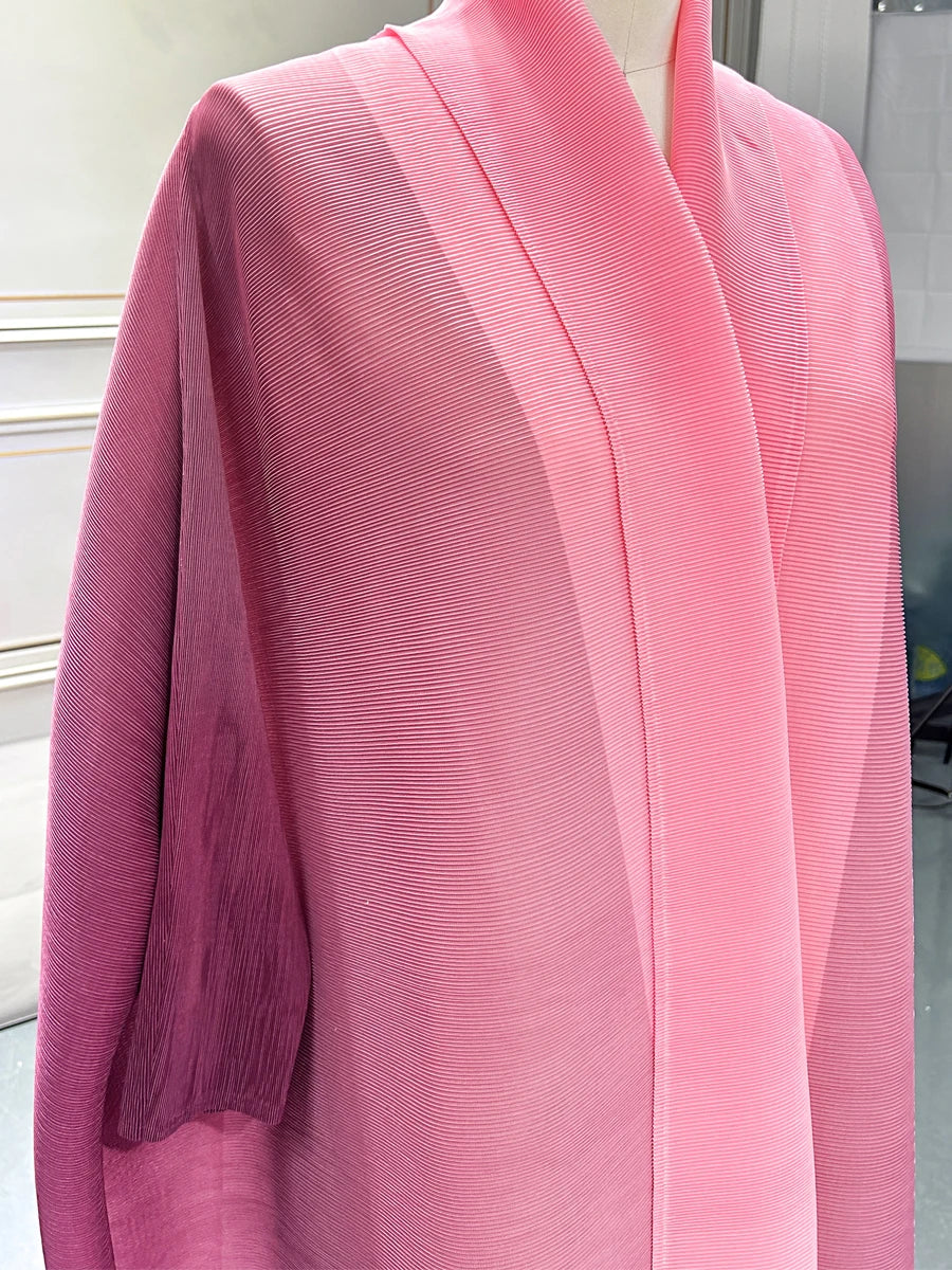 Dubai Prom Pleated Thin Long Coat For Women Elegant Casual Luxury Evening Party Pleated Chiffon Robe Plus Size Female Fashion
