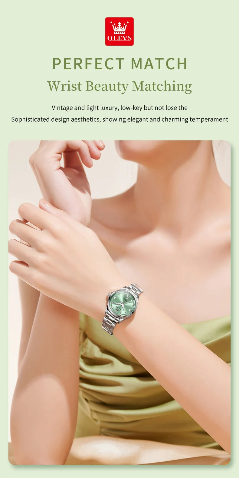 OLEVS 3668 Original Womens Quartz Watch Solid Stainless Steel Waterproof Calendar Ladies Watch Fashion Simple Elegant Wristwatch