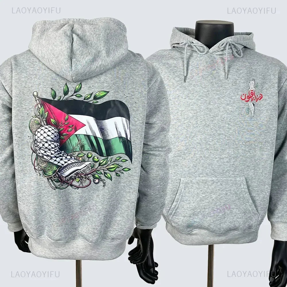 2025 Autumn Men's Women Hoodie Arabic Traditional Text Palestinian Flag Map Printed Sweatshirt Fashion Middle East Hoodies Tops