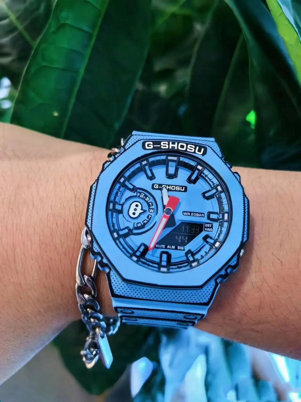 Green Black Sport Unisex Watch Full Function World Time LED Dual Display Rubber Strap Oak Luminous