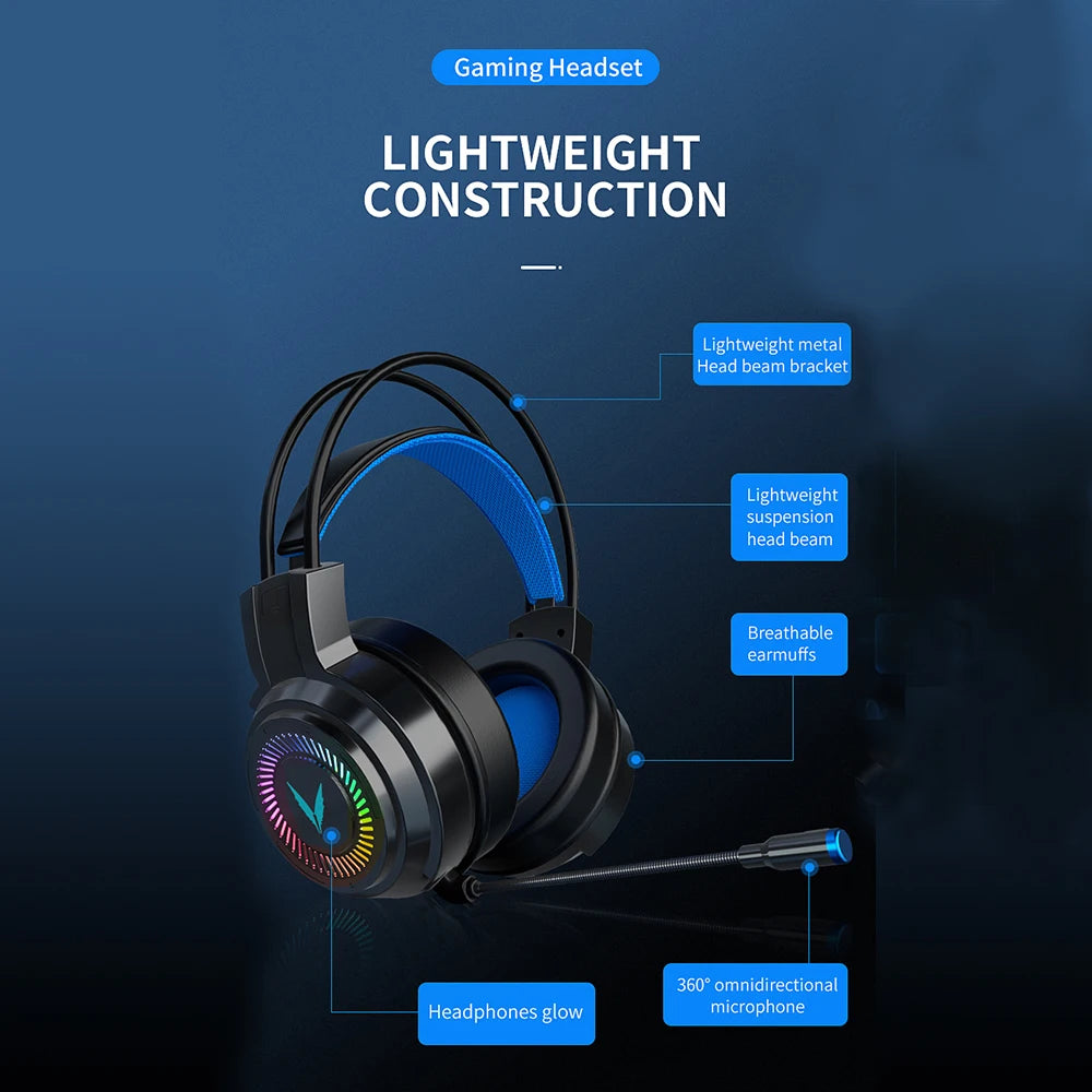 Gaming Headset Noise Canceling Microphone E-Sports Game 7.1 Stereo Surround Sound Wired Headphone for PS5 Xbox One Movie Music