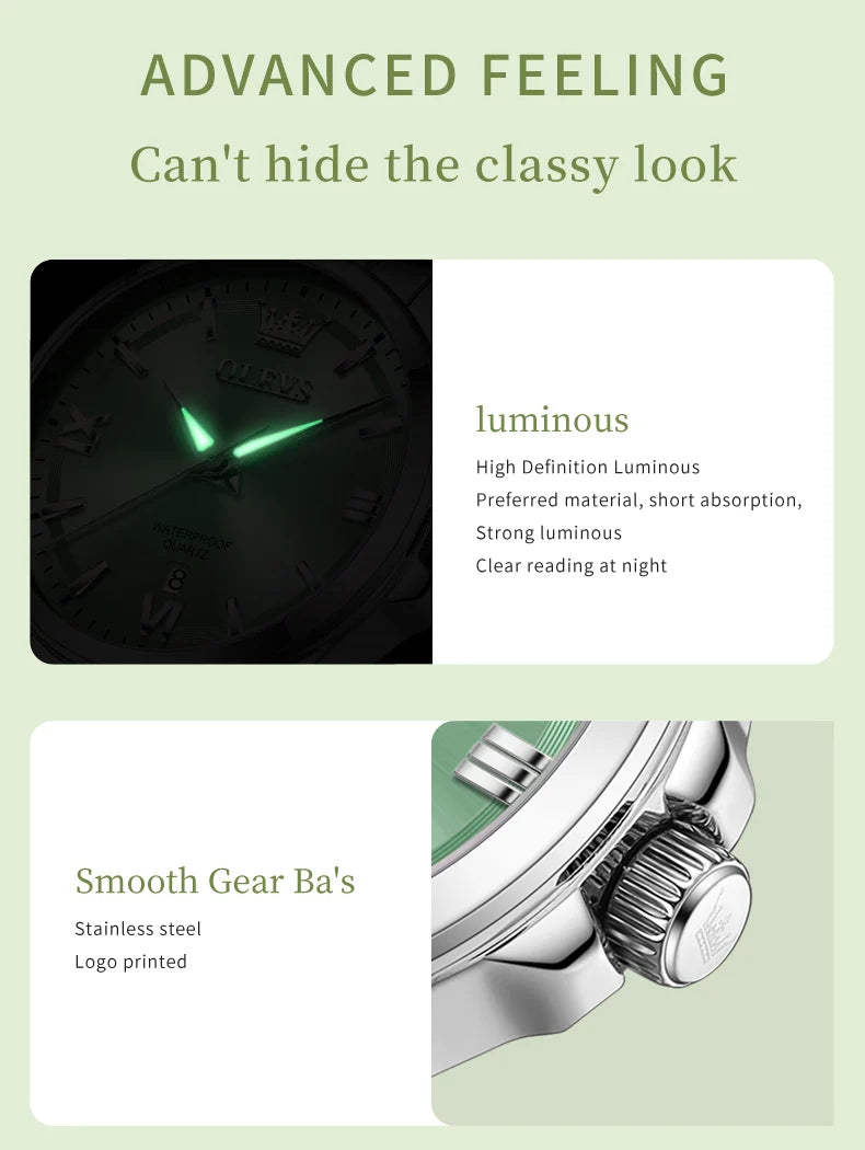 OLEVS 3668 Original Womens Quartz Watch Solid Stainless Steel Waterproof Calendar Ladies Watch Fashion Simple Elegant Wristwatch