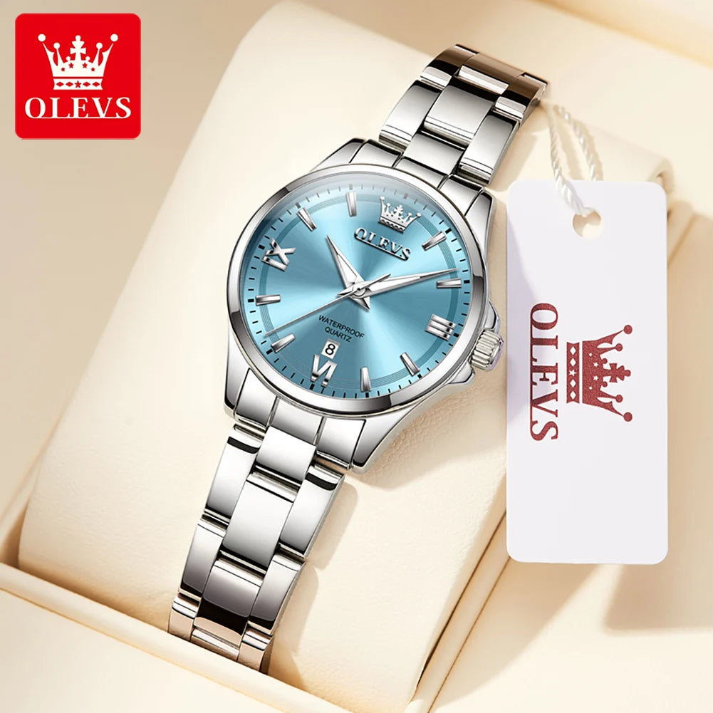 OLEVS 3668 Original Womens Quartz Watch Solid Stainless Steel Waterproof Calendar Ladies Watch Fashion Simple Elegant Wristwatch