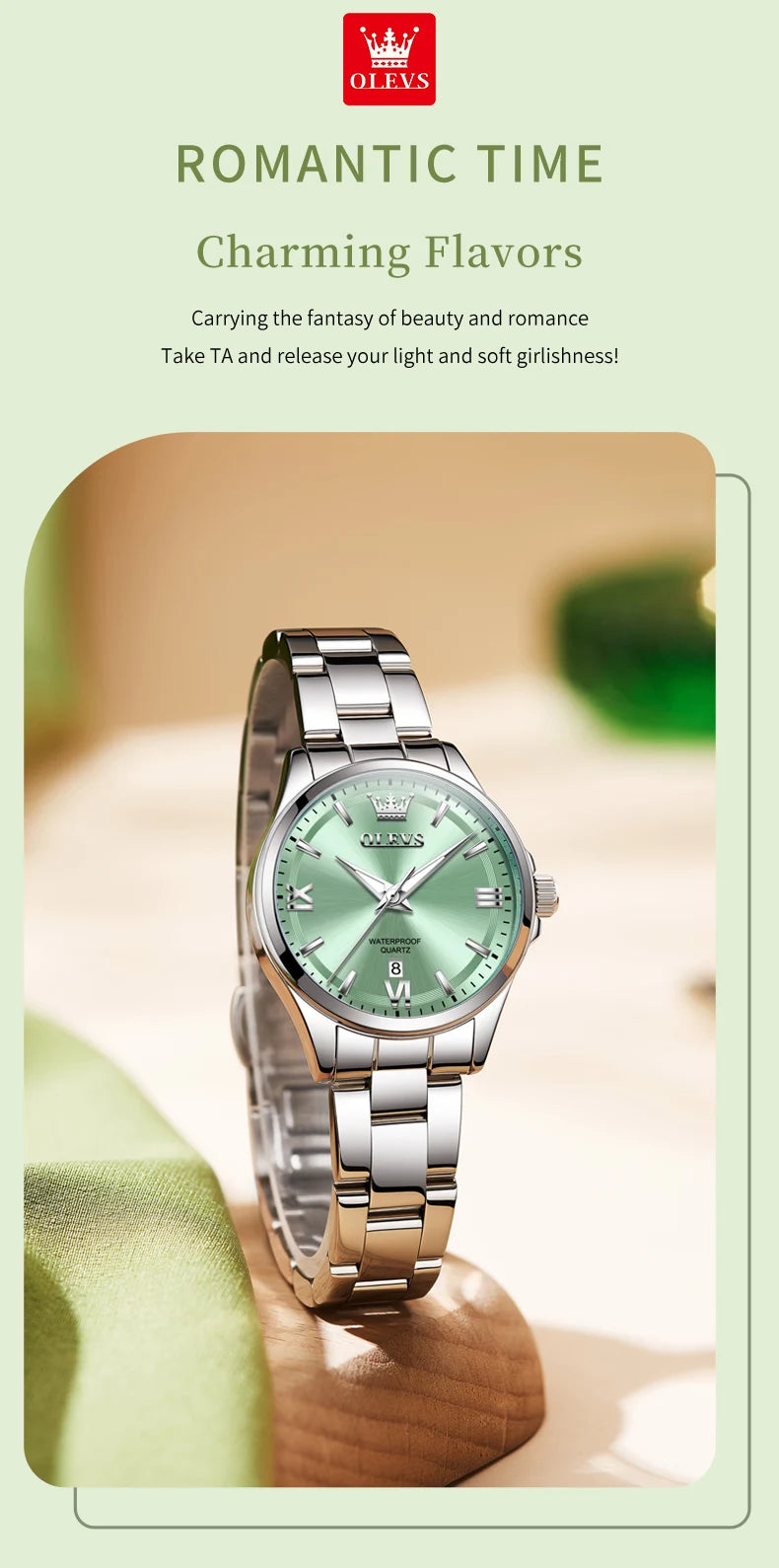 OLEVS 3668 Original Womens Quartz Watch Solid Stainless Steel Waterproof Calendar Ladies Watch Fashion Simple Elegant Wristwatch