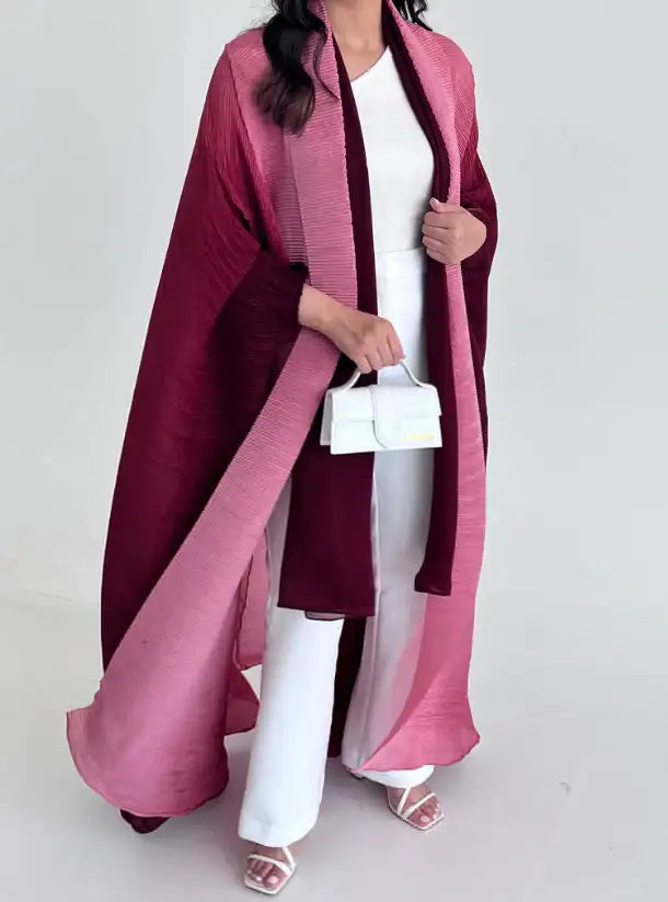 Dubai Prom Pleated Thin Long Coat For Women Elegant Casual Luxury Evening Party Pleated Chiffon Robe Plus Size Female Fashion