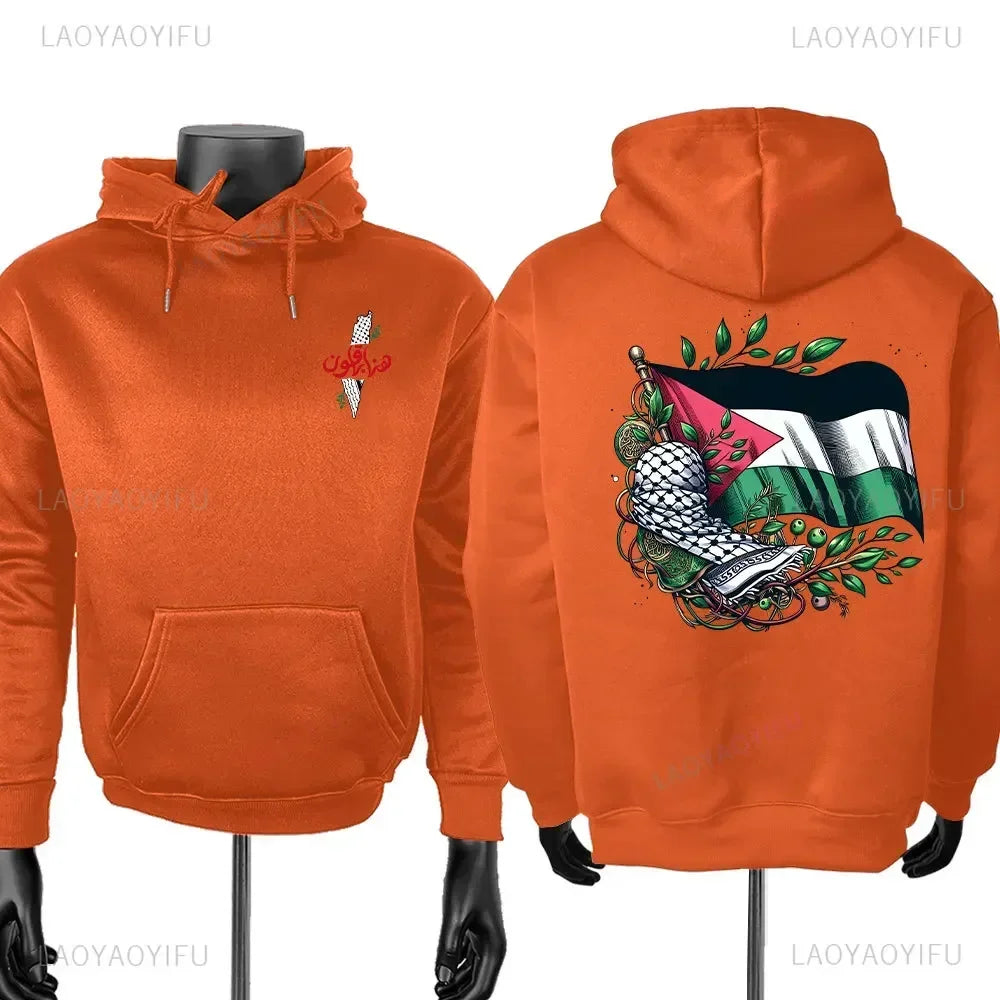 2025 Autumn Men's Women Hoodie Arabic Traditional Text Palestinian Flag Map Printed Sweatshirt Fashion Middle East Hoodies Tops