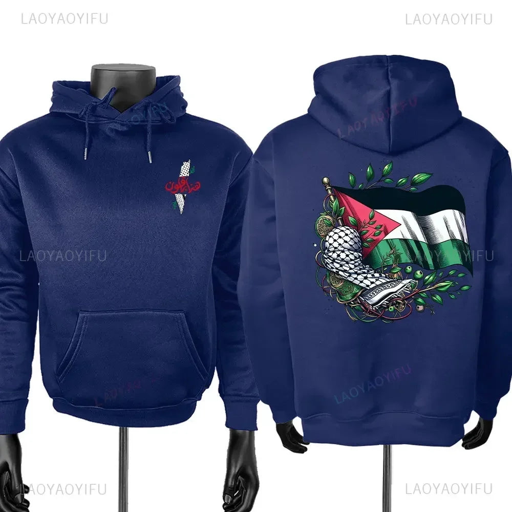 2025 Autumn Men's Women Hoodie Arabic Traditional Text Palestinian Flag Map Printed Sweatshirt Fashion Middle East Hoodies Tops