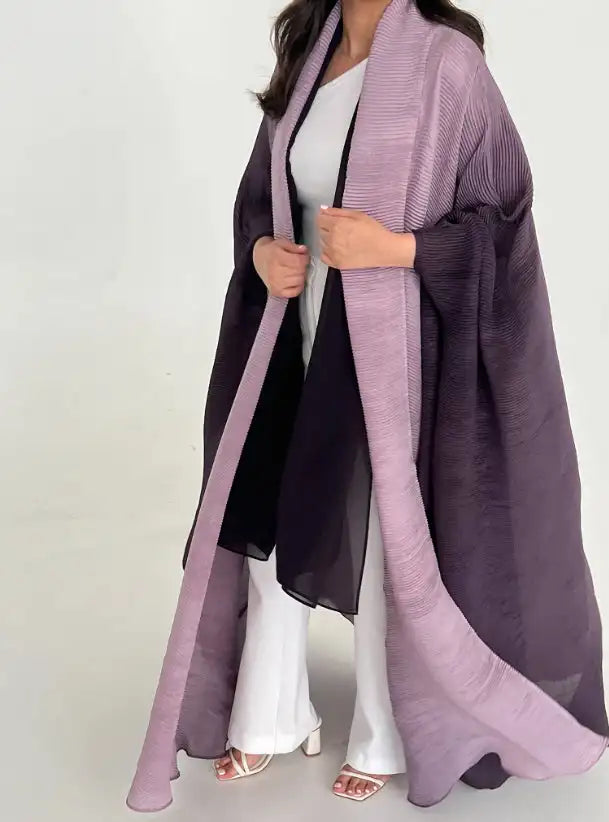 Dubai Prom Pleated Thin Long Coat For Women Elegant Casual Luxury Evening Party Pleated Chiffon Robe Plus Size Female Fashion