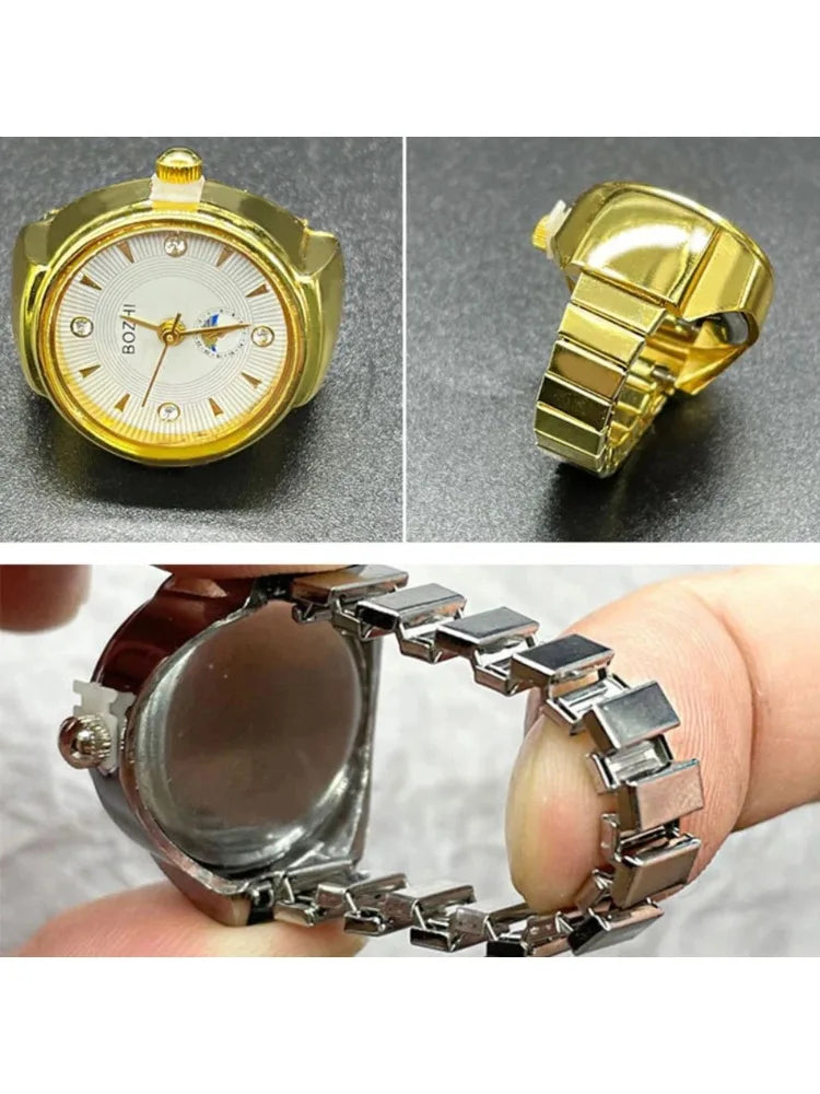 Finger Watches Selling Round Golden Silvery Quartz Men's and Women's Simple Watches Ring Jewelry