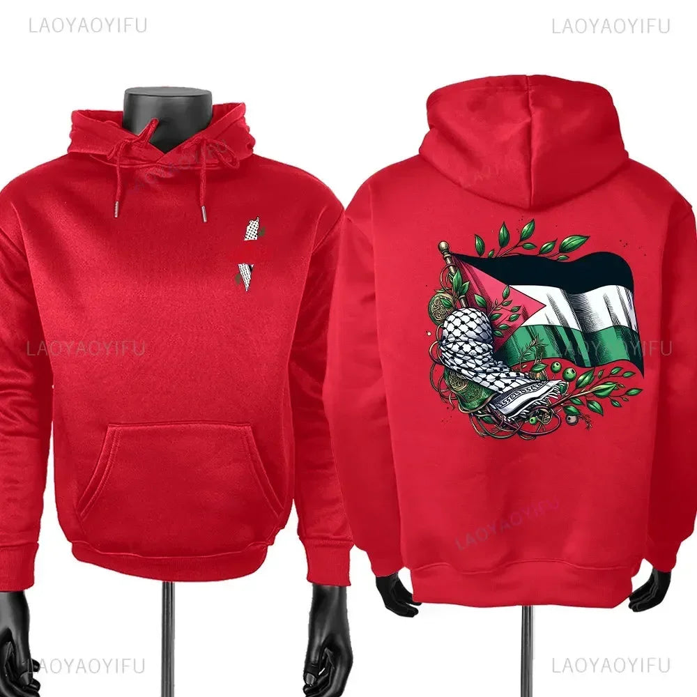 2025 Autumn Men's Women Hoodie Arabic Traditional Text Palestinian Flag Map Printed Sweatshirt Fashion Middle East Hoodies Tops