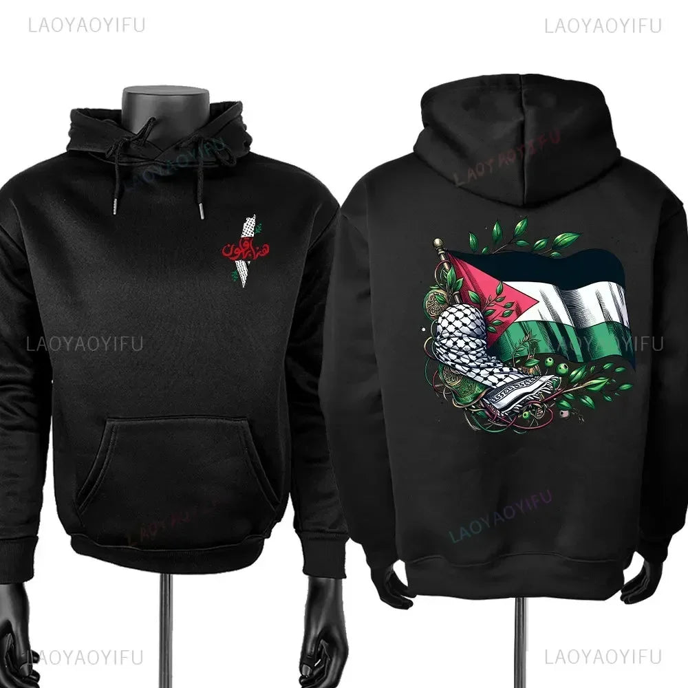 2025 Autumn Men's Women Hoodie Arabic Traditional Text Palestinian Flag Map Printed Sweatshirt Fashion Middle East Hoodies Tops