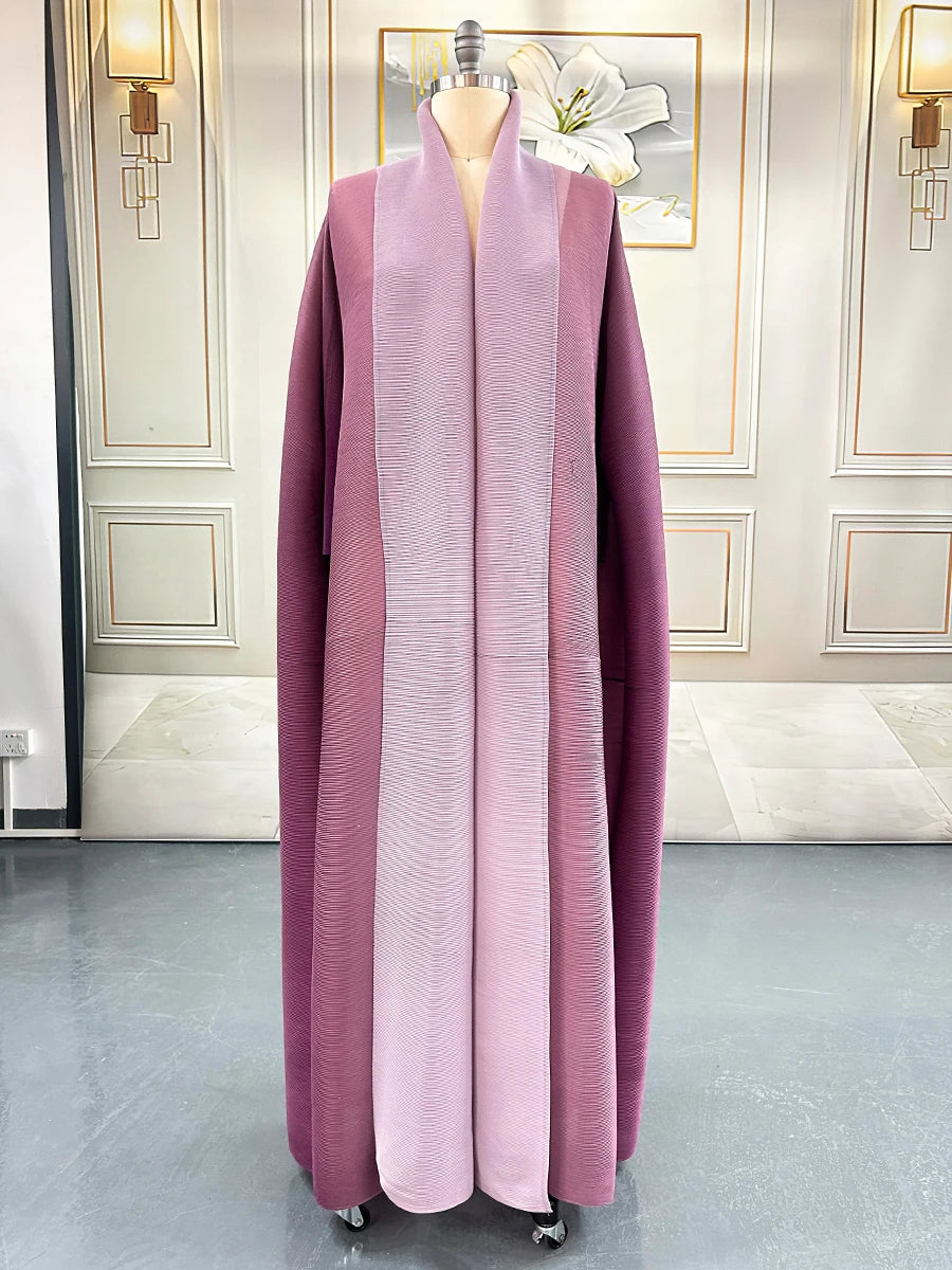 Dubai Prom Pleated Thin Long Coat For Women Elegant Casual Luxury Evening Party Pleated Chiffon Robe Plus Size Female Fashion