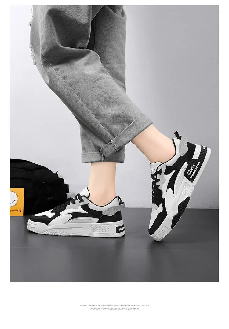 2025 new men's sports shoes comfortable thick soled shoes fashionable lace up vulcanized shoes white casual sports shoes