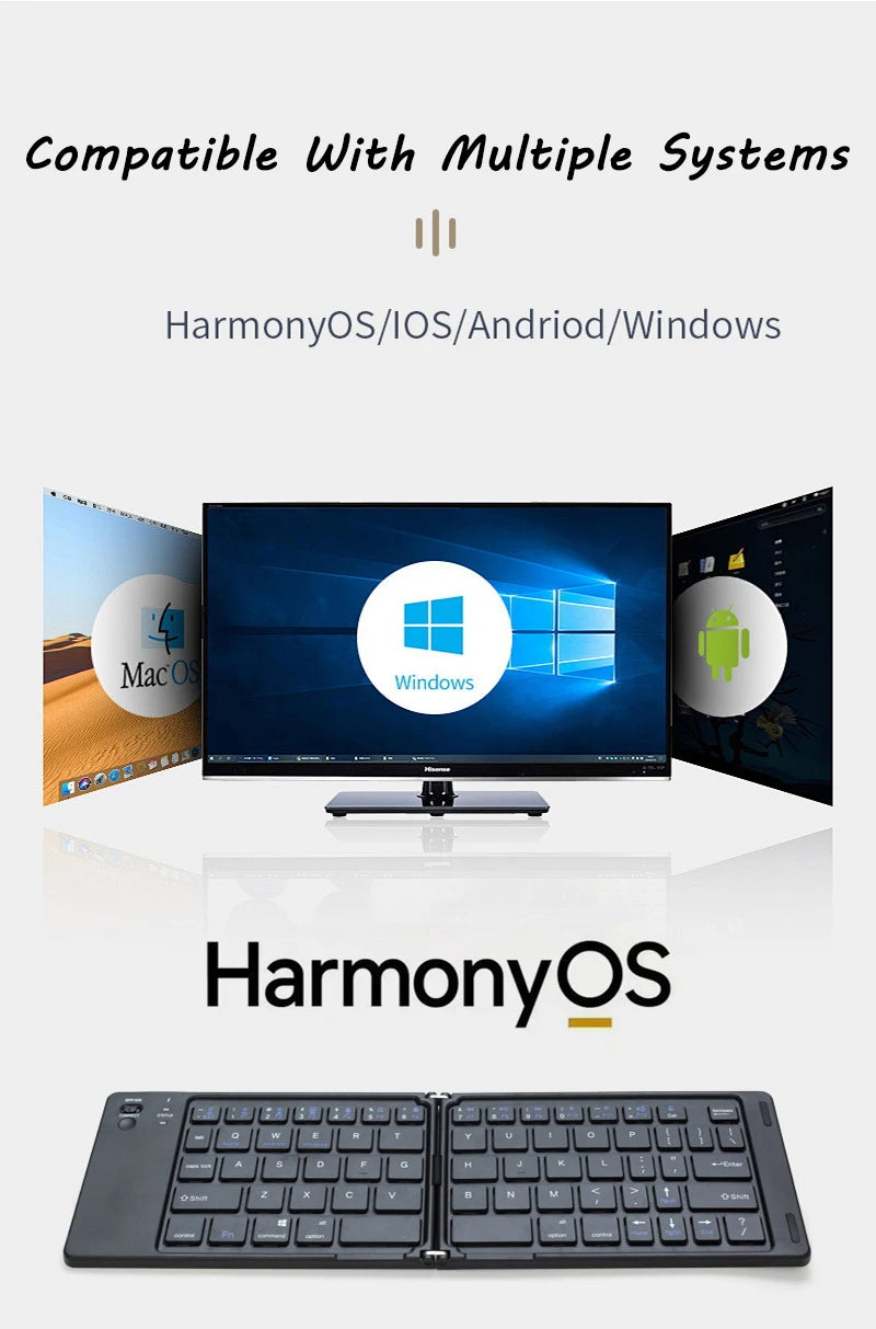 Multi-Function Foldable Keyboard USB Rechargeable Bluetooth Wireless 5.0 Keyboard for Smartphone and Tablet Portable Foldable