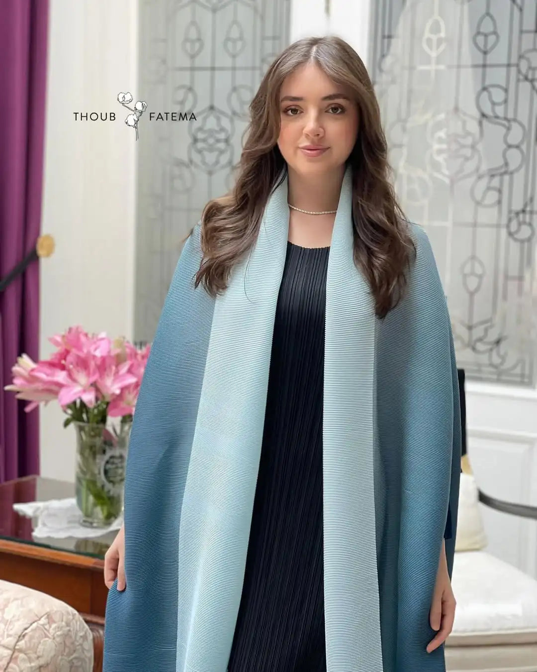 Dubai Prom Pleated Thin Long Coat For Women Elegant Casual Luxury Evening Party Pleated Chiffon Robe Plus Size Female Fashion