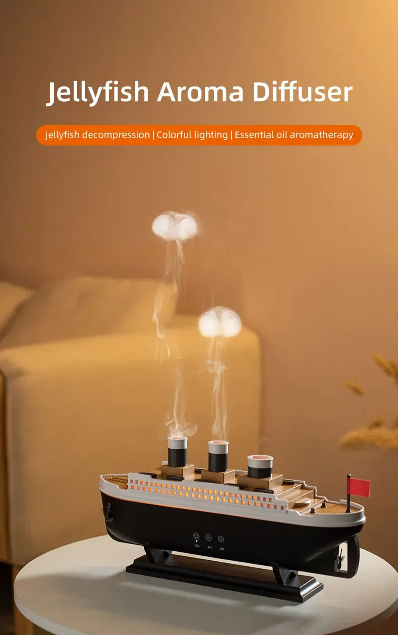 Titanic Ship Model Air Humidifier Remote Control Home 250ml Essential Oil Jellyfish Smoke Ring Spray Aroma Diffuser Humidifiers