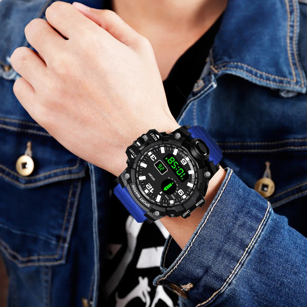 Fashion Men's Watch Sports Electronic Wristwatch Large dial Multifunctional Waterproof Luminous Alarm Kids Male's Military Watch