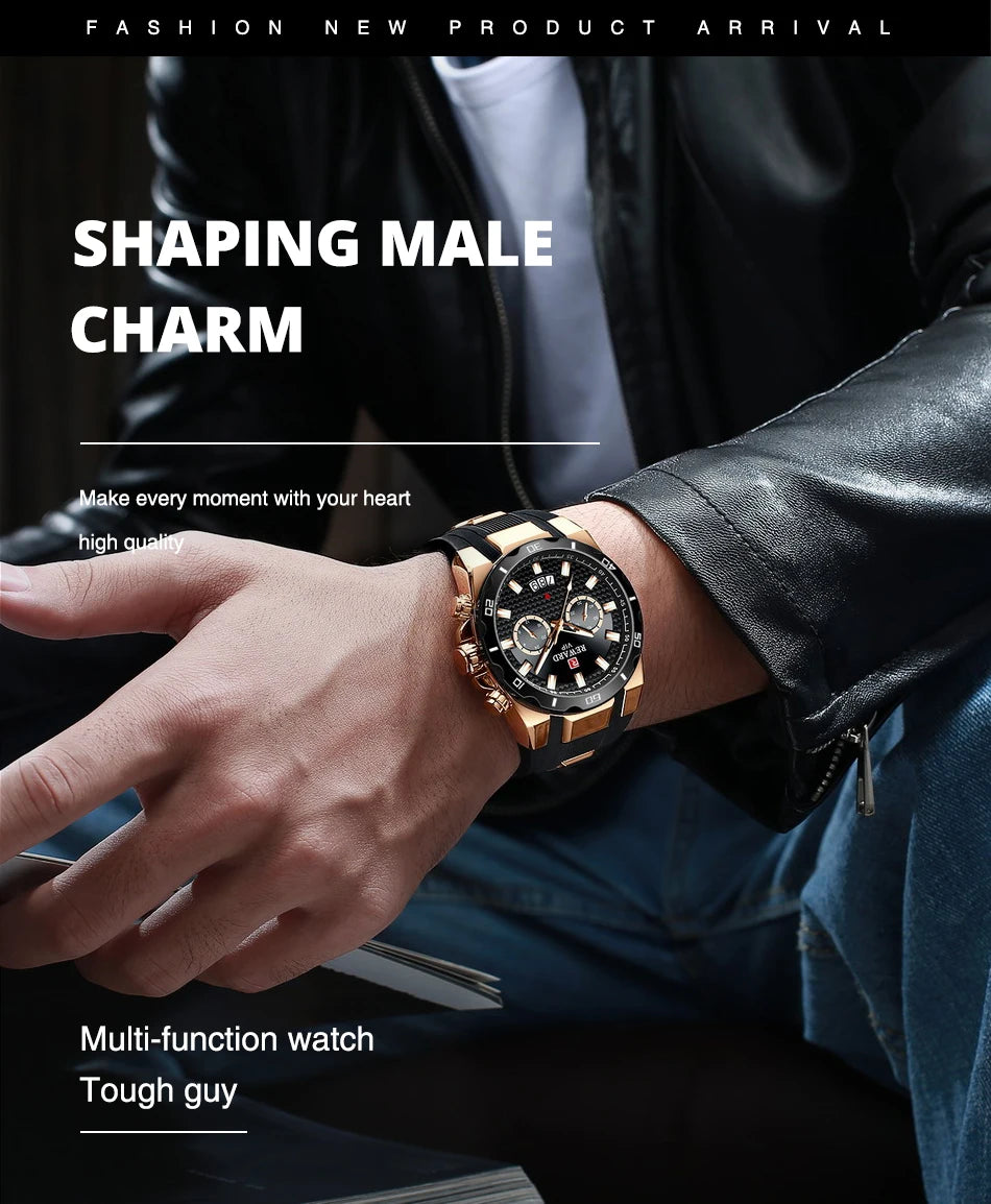 REWARD 83006 Fashion Large Dial Watch Men's Top Brand Luxury Chronograph Calendar Silicone Sports Quartz Watches for Man Reloj