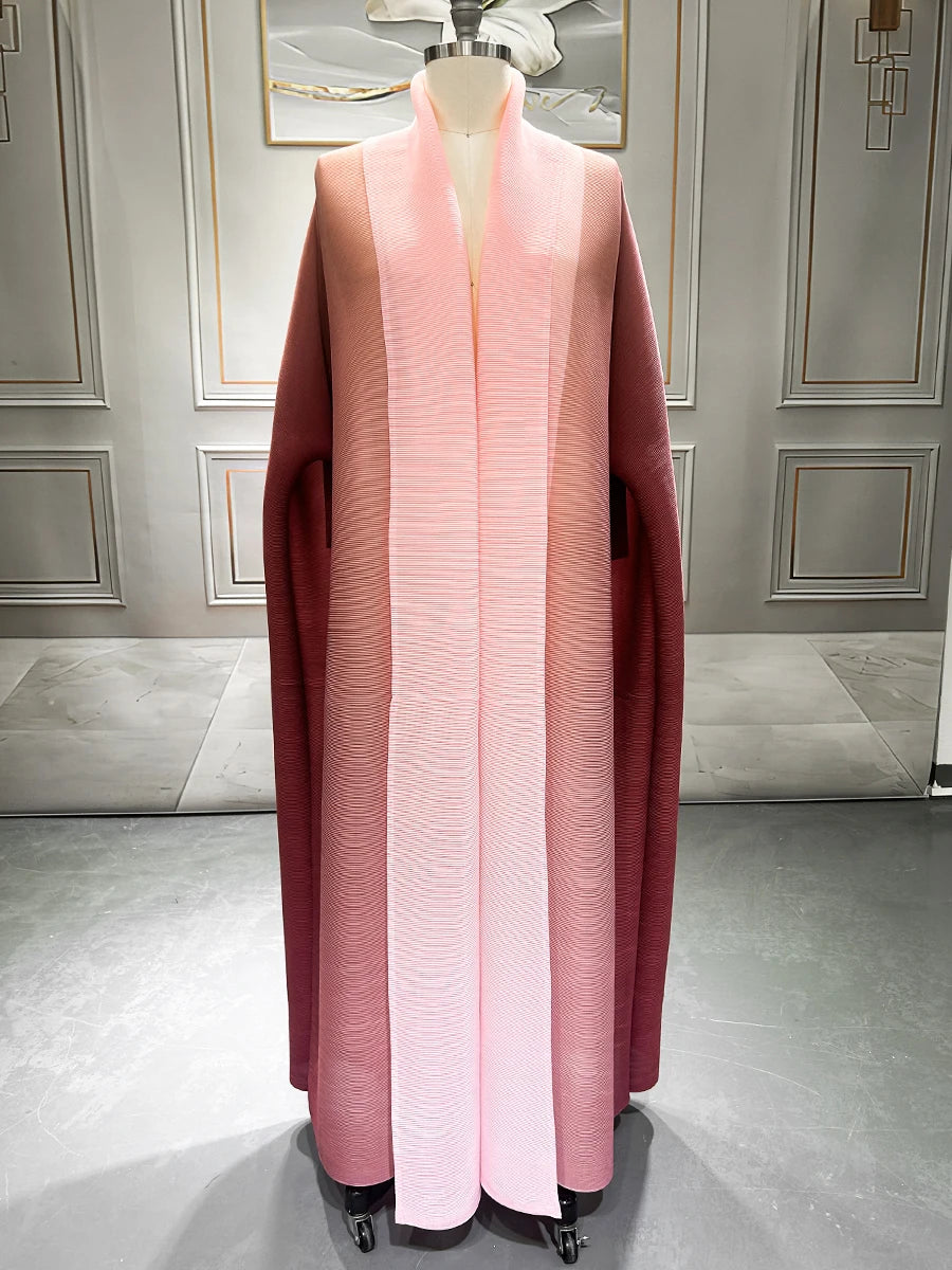 Dubai Prom Pleated Thin Long Coat For Women Elegant Casual Luxury Evening Party Pleated Chiffon Robe Plus Size Female Fashion