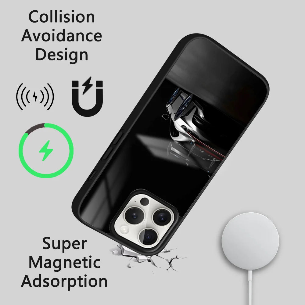 911 Supercar Luxury Cool Phone Case For iPhone 16 15 14 13 12 11 Pro Max Plus Mini New Magsafe Mirror Wireless Magnetic CoverFun