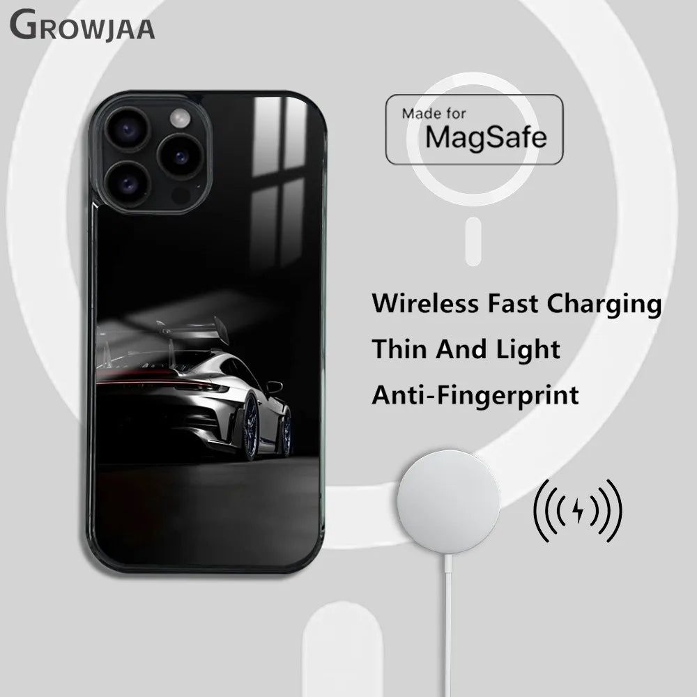 911 Supercar Luxury Cool Phone Case For iPhone 16 15 14 13 12 11 Pro Max Plus Mini New Magsafe Mirror Wireless Magnetic CoverFun