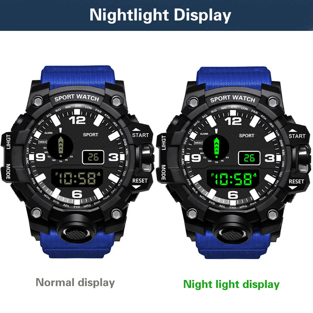 Fashion Men's Watch Sports Electronic Wristwatch Large dial Multifunctional Waterproof Luminous Alarm Kids Male's Military Watch