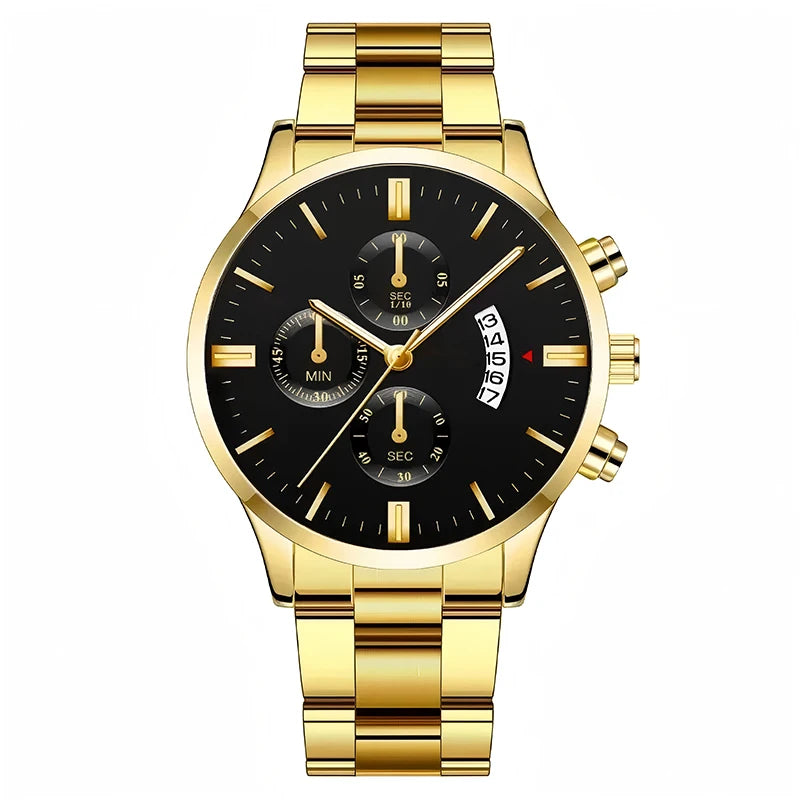 2025 Men's Casual Sports Watch Calendar Model Suitable for Casual Dress Metal Strap Trendy Quartz Watch Men's Gift