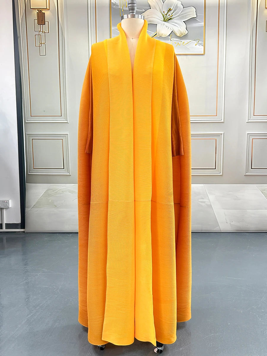 Dubai Prom Pleated Thin Long Coat For Women Elegant Casual Luxury Evening Party Pleated Chiffon Robe Plus Size Female Fashion