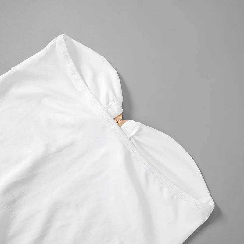 CUTENOVA Sexy Strapless Cut Out Bodycon Maxi Dress Women Off Shoulder Backless Solid White Sundress  Summer Beach Y2K Clothe