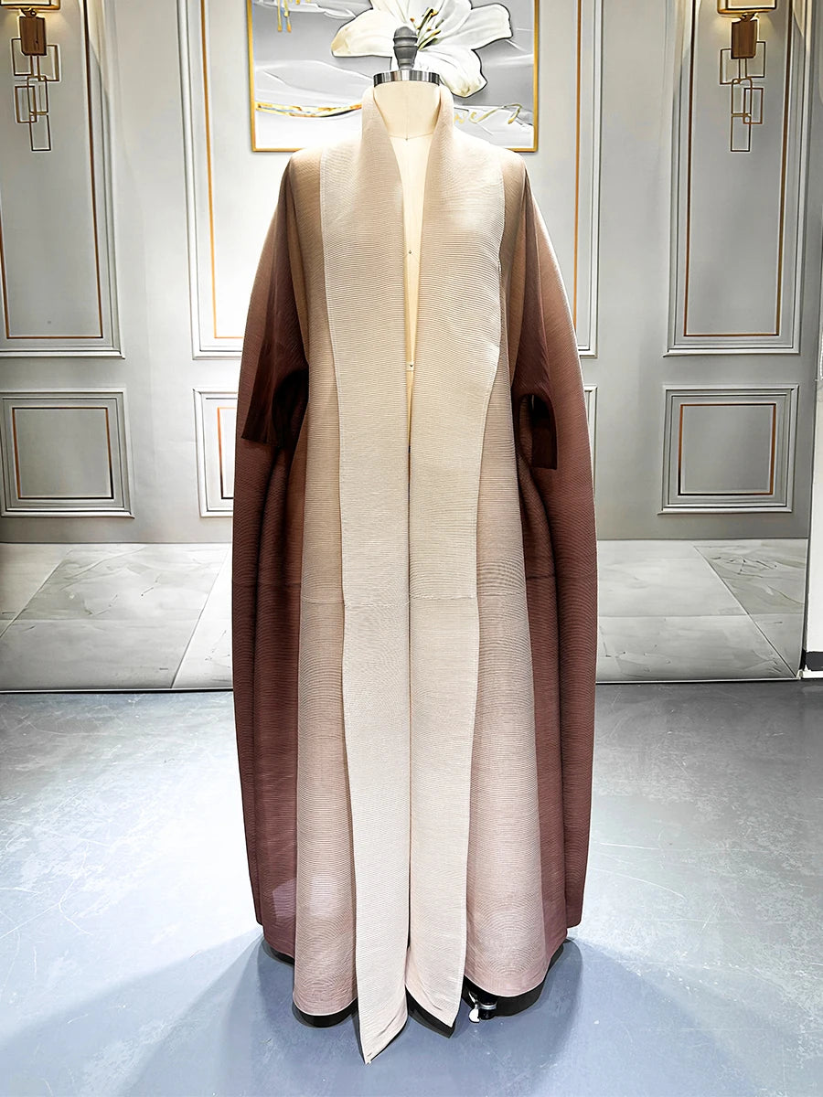 Dubai Prom Pleated Thin Long Coat For Women Elegant Casual Luxury Evening Party Pleated Chiffon Robe Plus Size Female Fashion