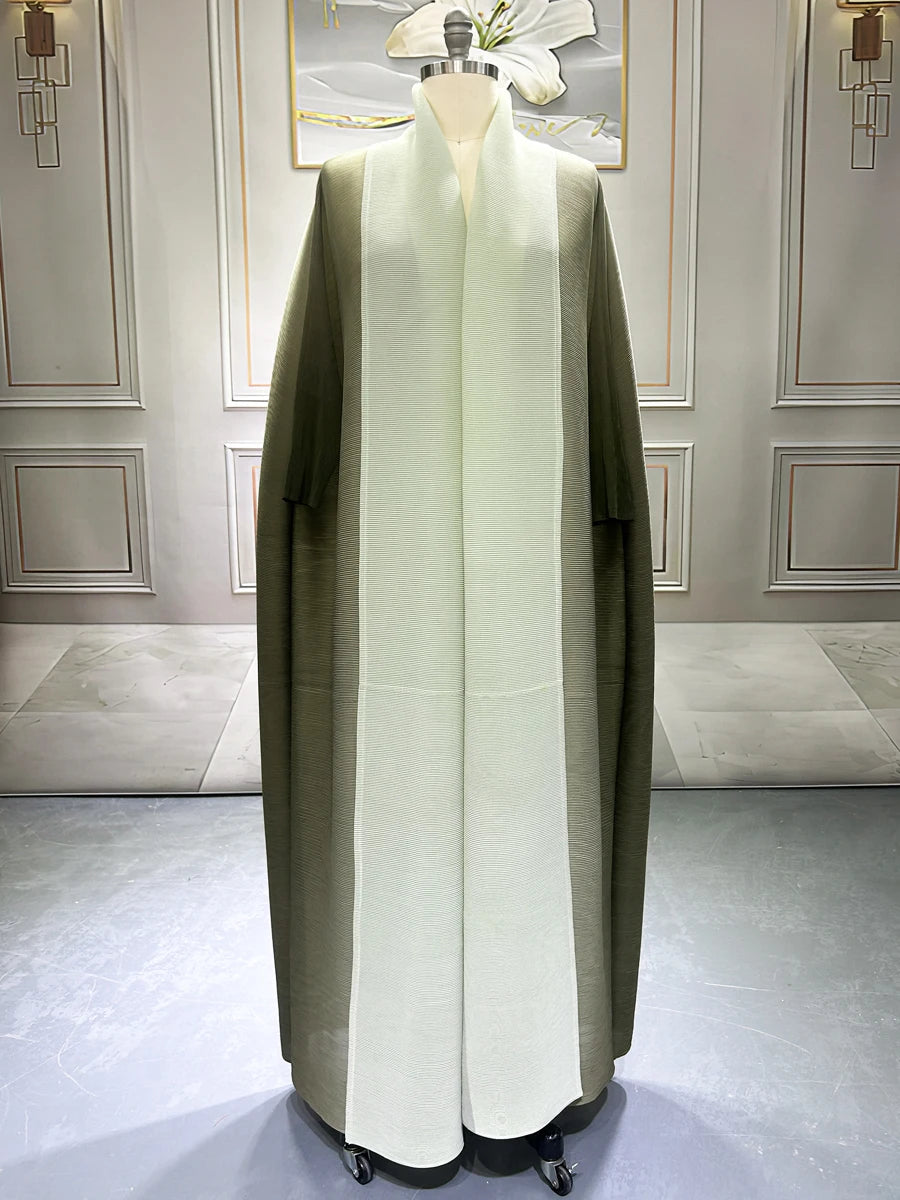 Dubai Prom Pleated Thin Long Coat For Women Elegant Casual Luxury Evening Party Pleated Chiffon Robe Plus Size Female Fashion