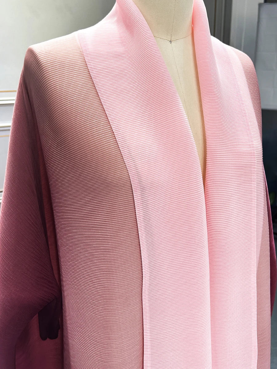 Dubai Prom Pleated Thin Long Coat For Women Elegant Casual Luxury Evening Party Pleated Chiffon Robe Plus Size Female Fashion